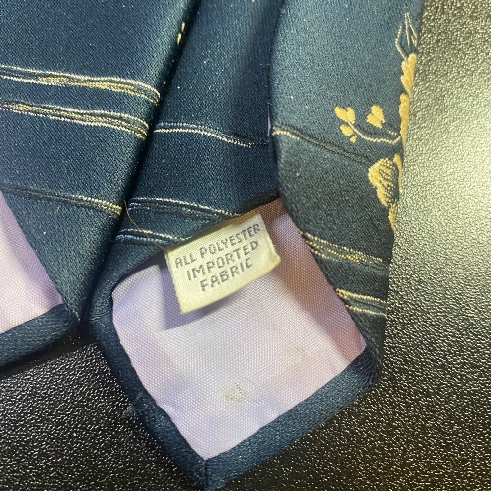 Mr John Beau Brummell Mens Necktie Floral Stripe Wide 4 Inch Navy Blue Vintage - Picture 3 of 4